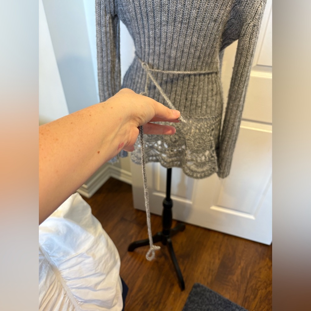 Sioni Crochet Rabbit Fur Trim Wrap Cardigan S/M - Picture 11 of 11